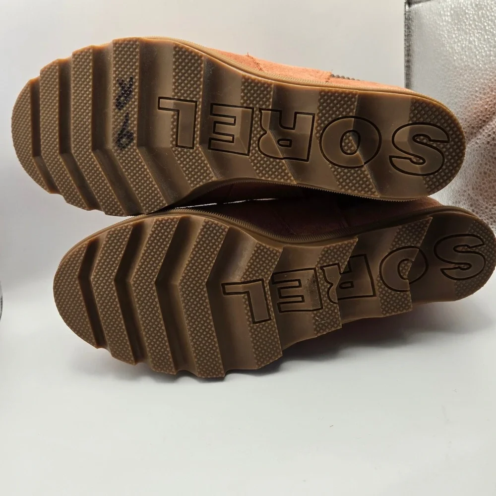 Sorel Joan of Arctic Wedge Ankle Boots Brown Suede Chelsea Booties Womens